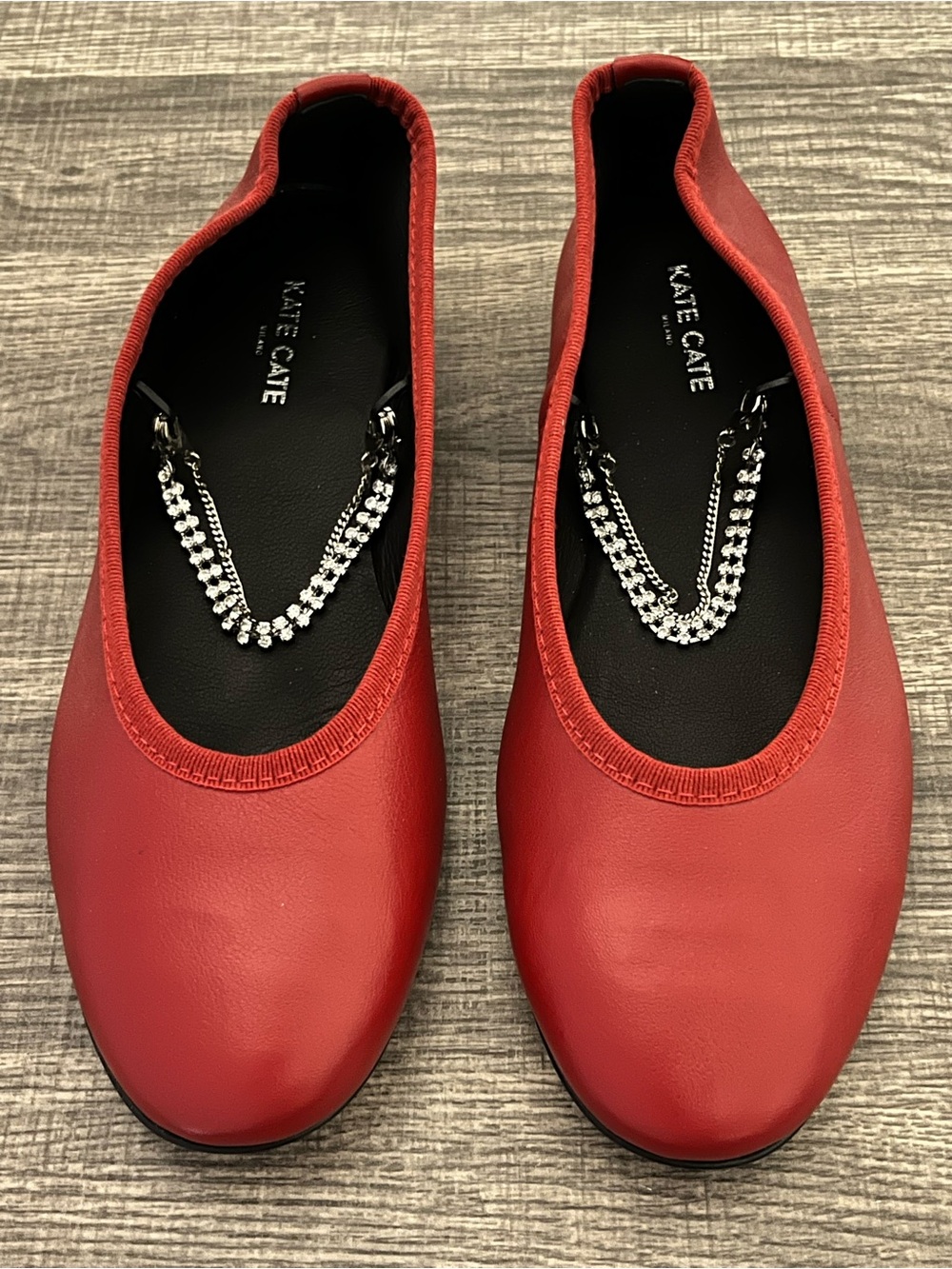 Kate Cate Juliette Chain-embellished Leather Ballet Flats Women’s- Size 9